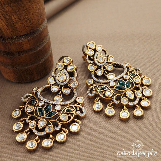 Lotus Green White Drop Chandbali (Ge10017)