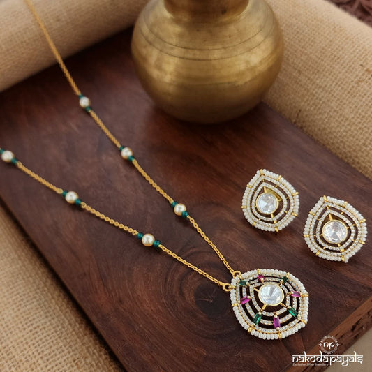 Pearled Moissanite Neckpiece With Earrings (Gn8818)