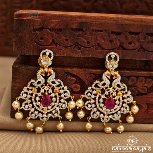 Peacock Red Drop Pearl Chandbali (Ge11113)