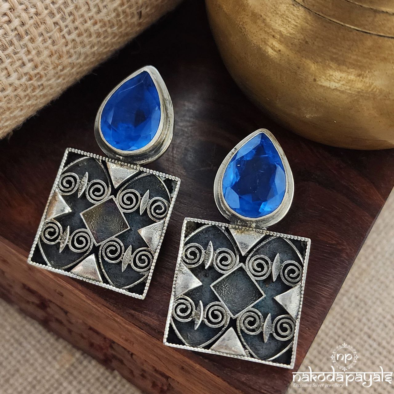 Blue Drop Squarish Earrings (C3300)