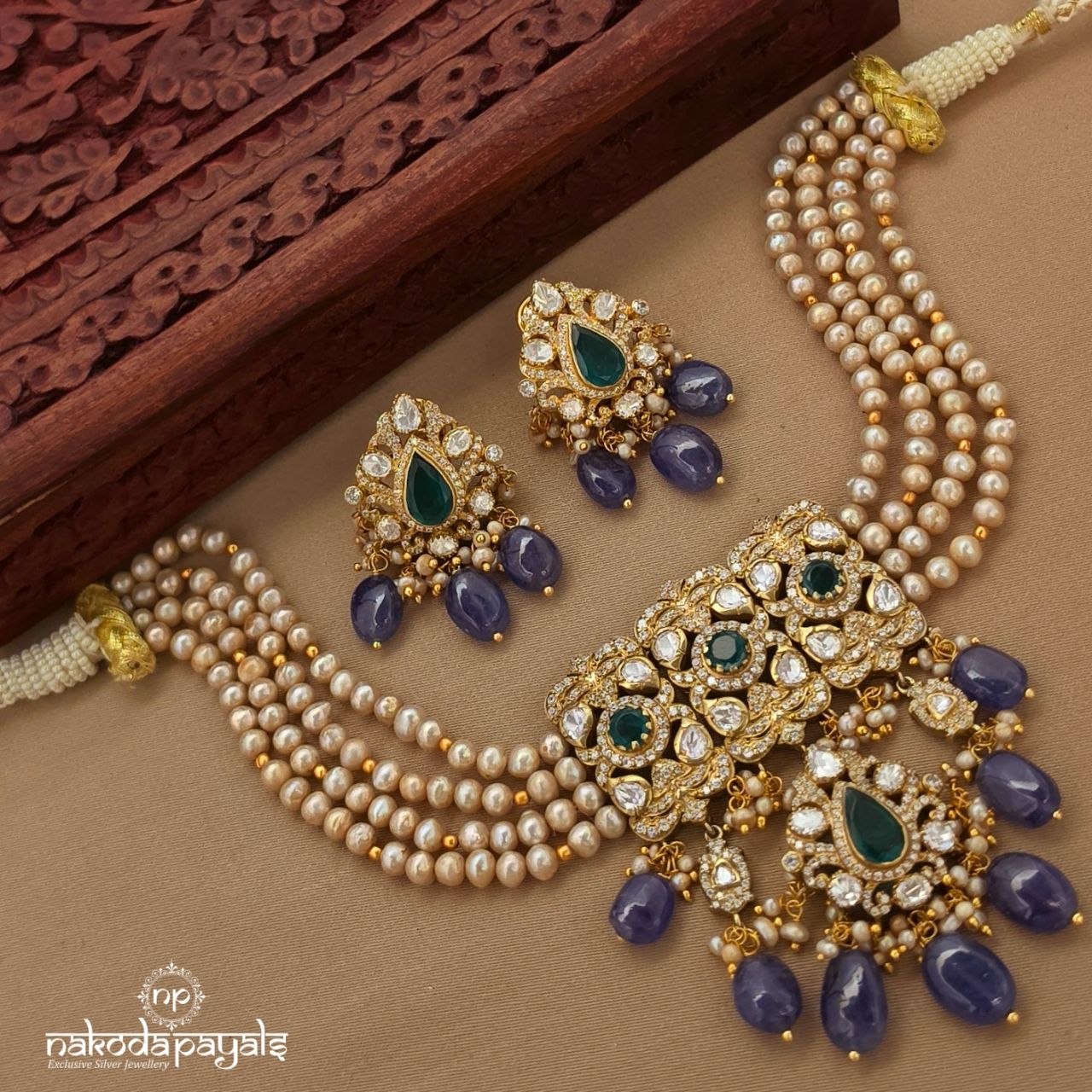 Amethyst Drop Neckpiece With Earrings (Gn10096)
