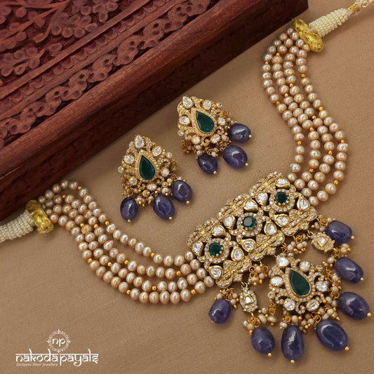 Amethyst Drop Neckpiece With Earrings (Gn10096)