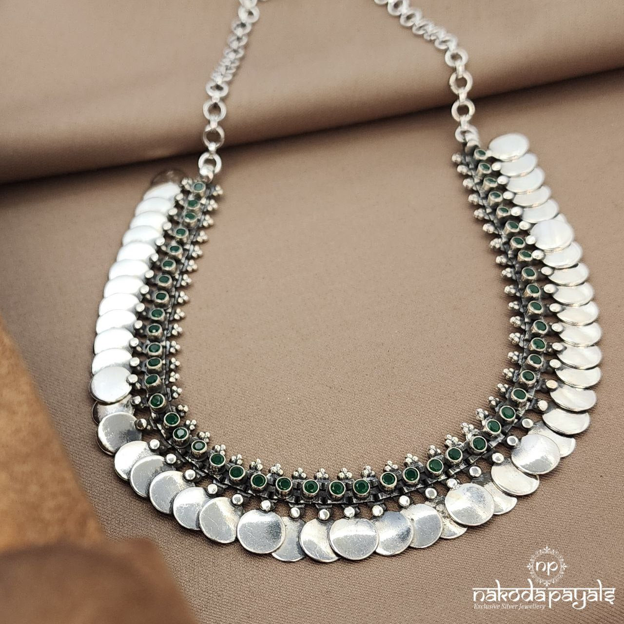 Green Coin Drop Neckpiece  (N11074)