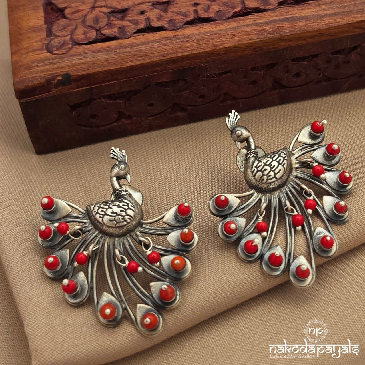 Exemplary Coral Peacock Earrings (C4136)