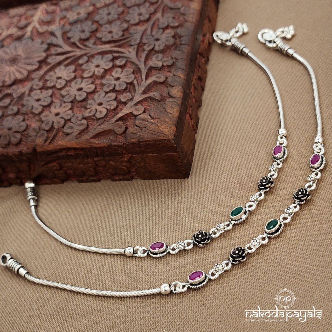 Green Oval Rose Anklets (A6796)