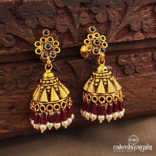 Pink Drop Pearled Jhumka (Ge10213)