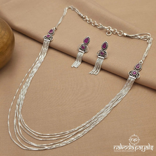 Gorgeous Pink Drop Neckpiece With Earrings (N11891)