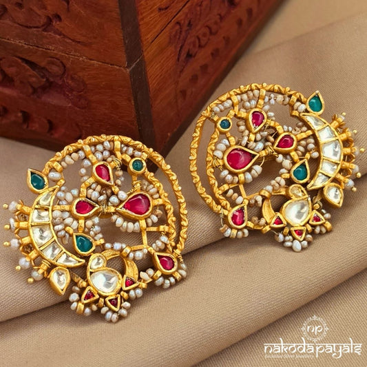 Pearl Kundan Peacock Studs (Ge11126)