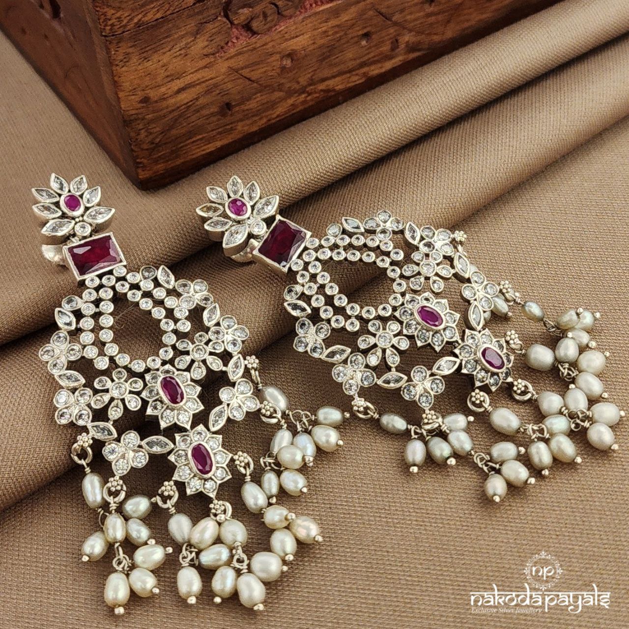 Rectangular Pink Pearled Drop  Earrings (C3808)