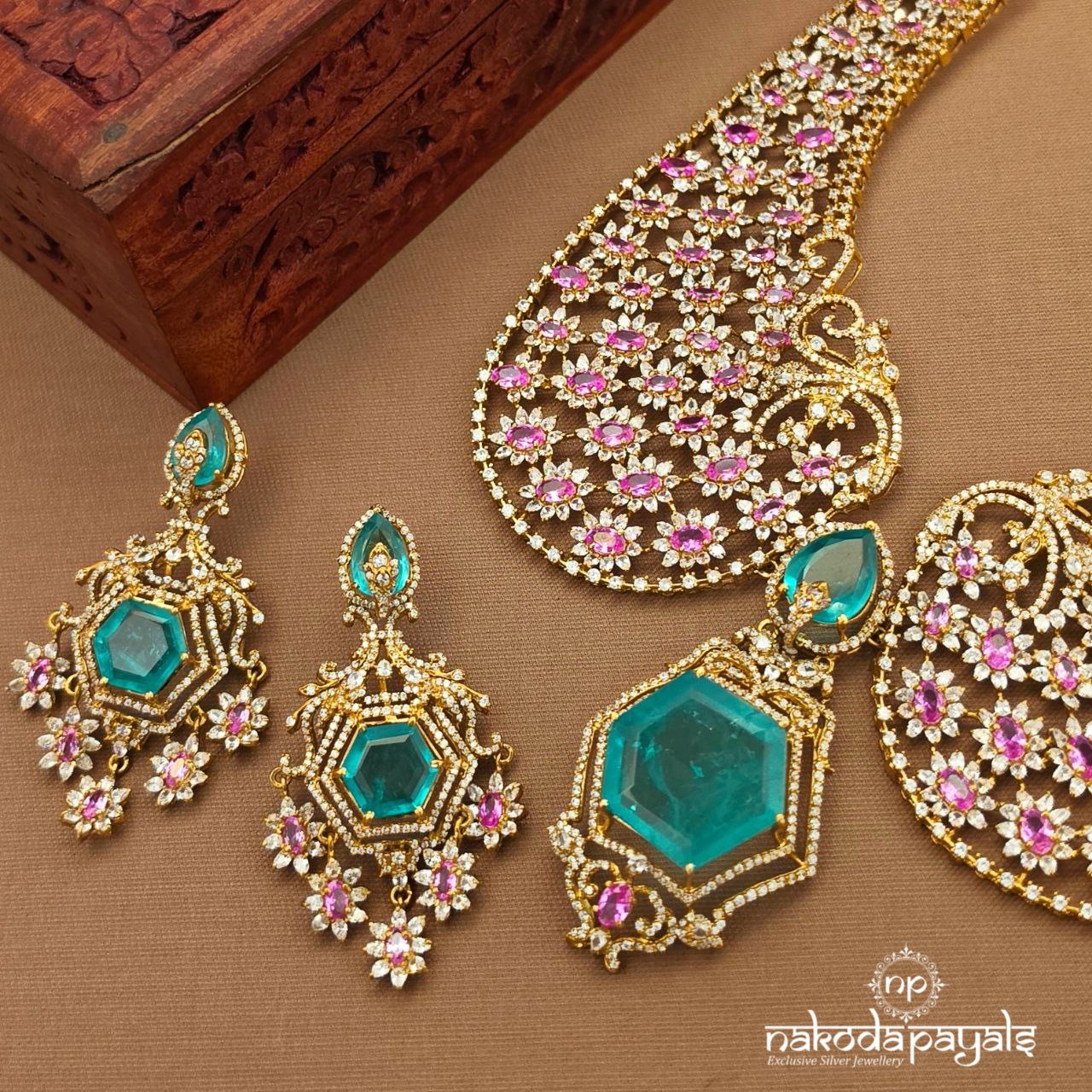 Grand Pink Neckpiece With Earrings (Gn10039)