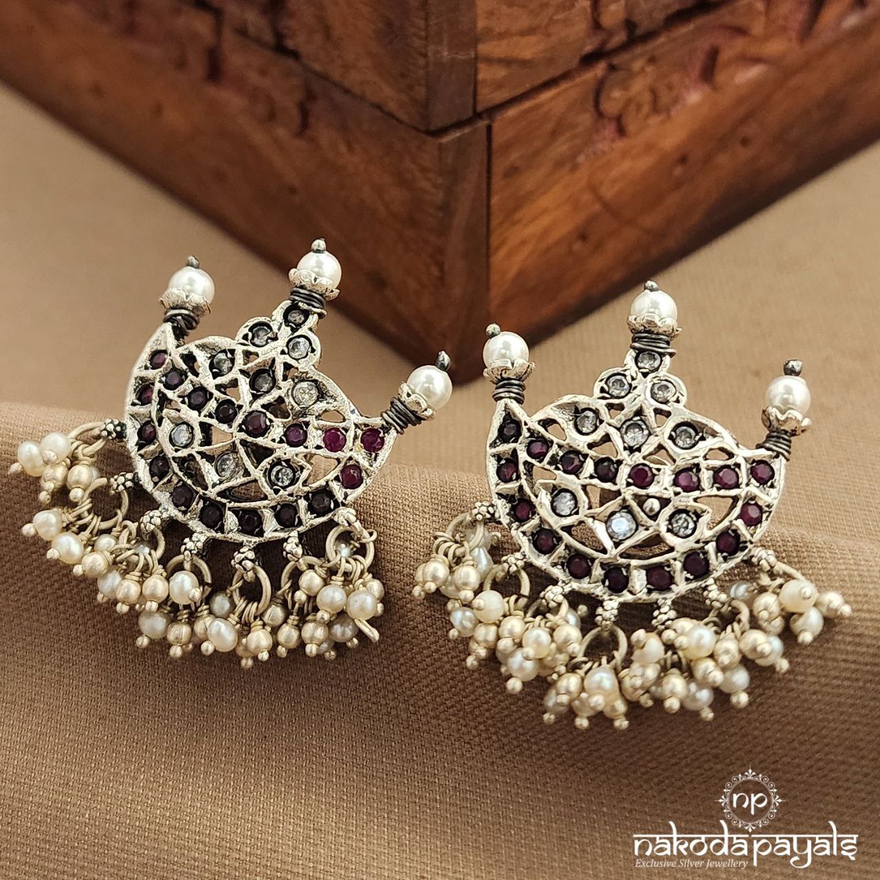 Half Moon Pearled Drop Studs (S3763)