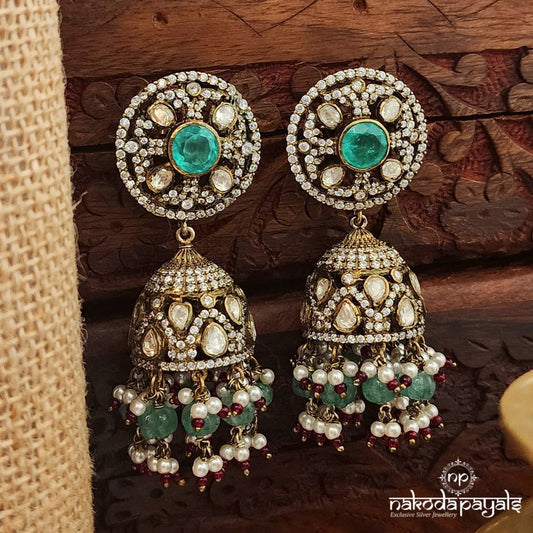 Green Drop Pearled Jhumka (Ge10112)