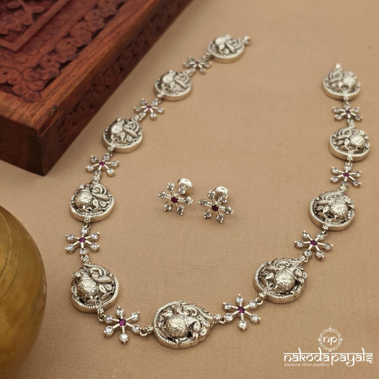 Elegant Peacock Floral Neckpiece with Earrings (N11903)