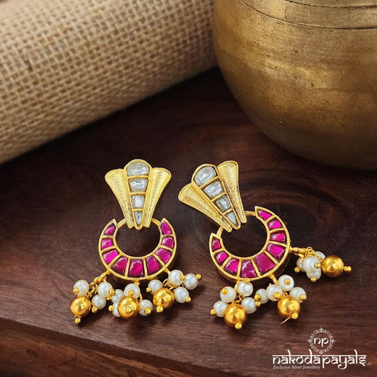 Pink Half Moon Kundan Earrings (Ge9068)