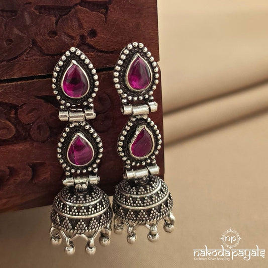 Double Pink Drop  Oxidised Jhumka (J1765)
