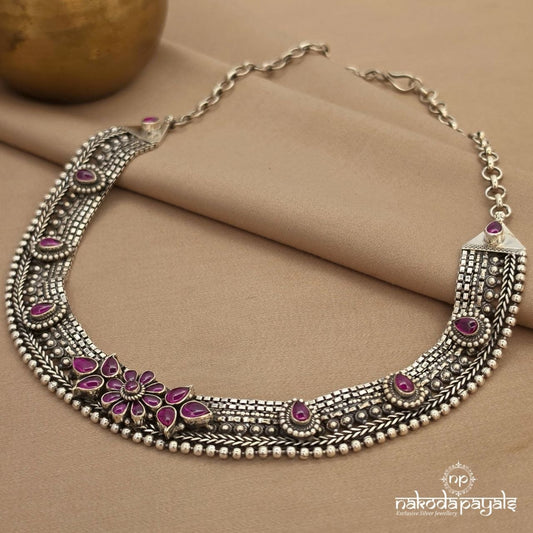 Pink Drop Floral Oxidised Neckpiece (N11889)