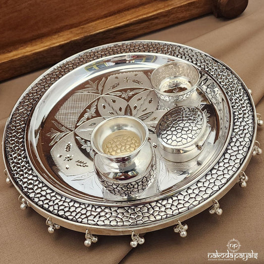 Scaly Oxidised Pooja Plate Set (Aa2068)