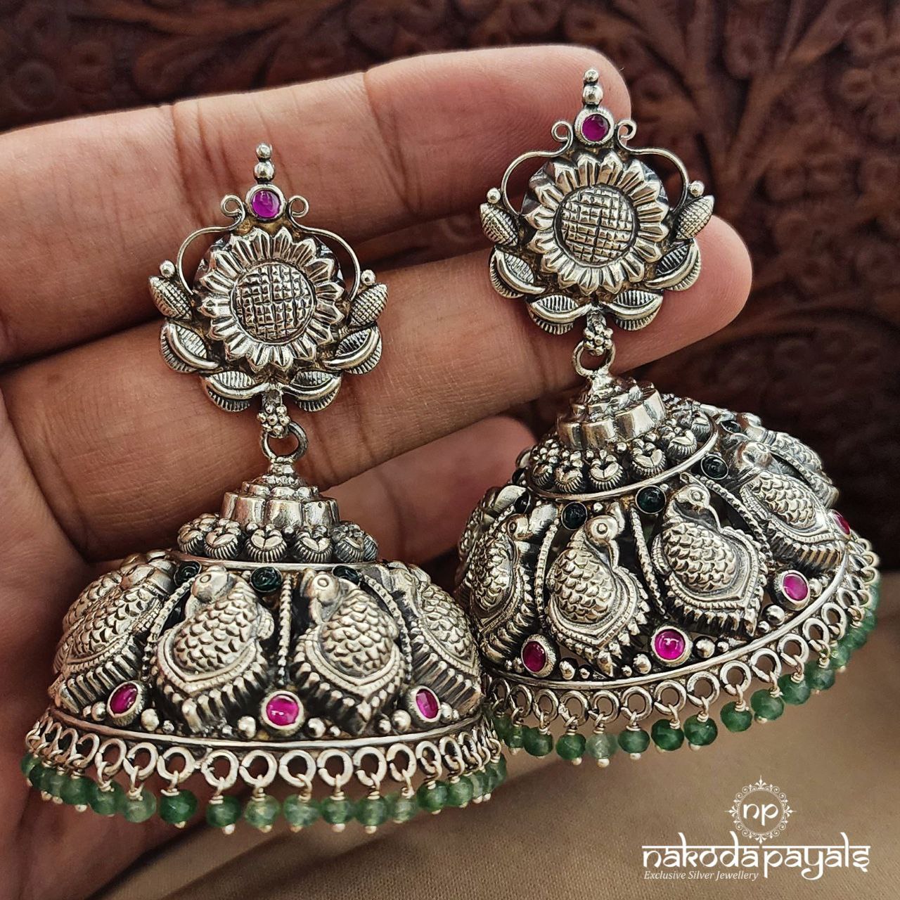Green Drop Peacock Jhumka (J1343)