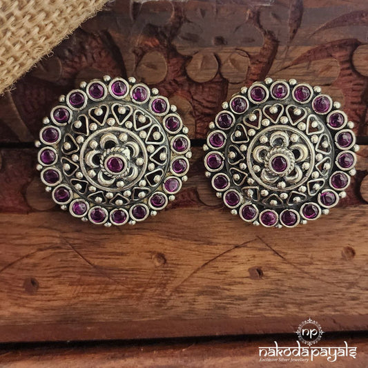 Oxidised Circular Pink Studs (S3554)