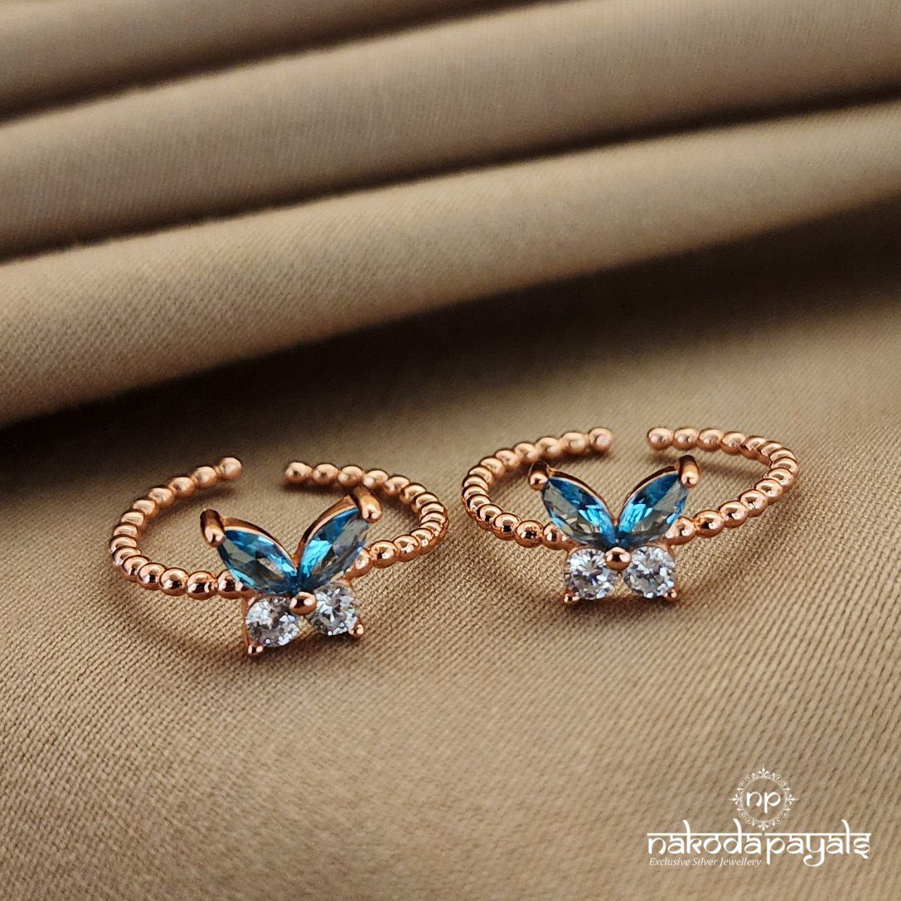 Rose Gold Butterfly Blue Toerings (T4385)