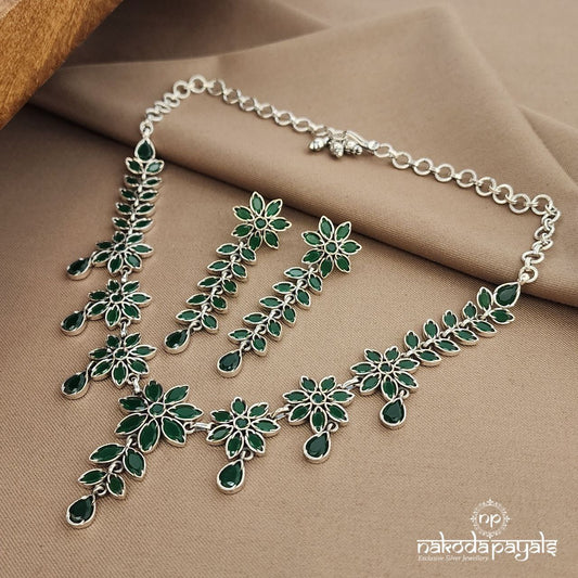 Emerald Green Neckpiece With Earrings(N11067)
