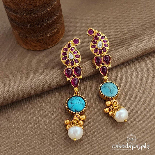 Turquoise Pearled Drop Earrings (Ge10064)