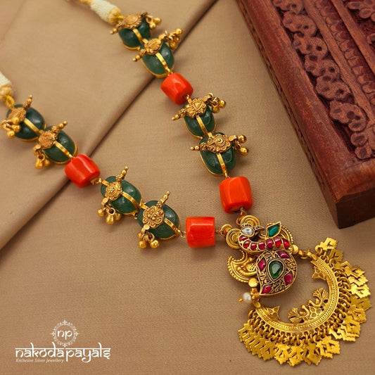 Coral & Green  Drop Neckpiece  (Gn10097)
