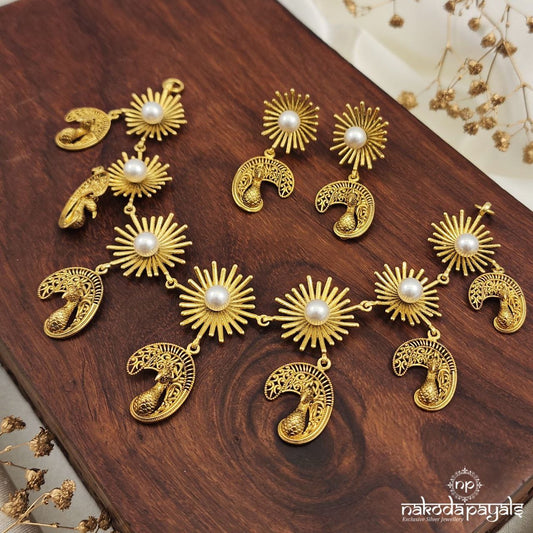 Peacock Drop Neckpiece With Earrings (Gn8670)