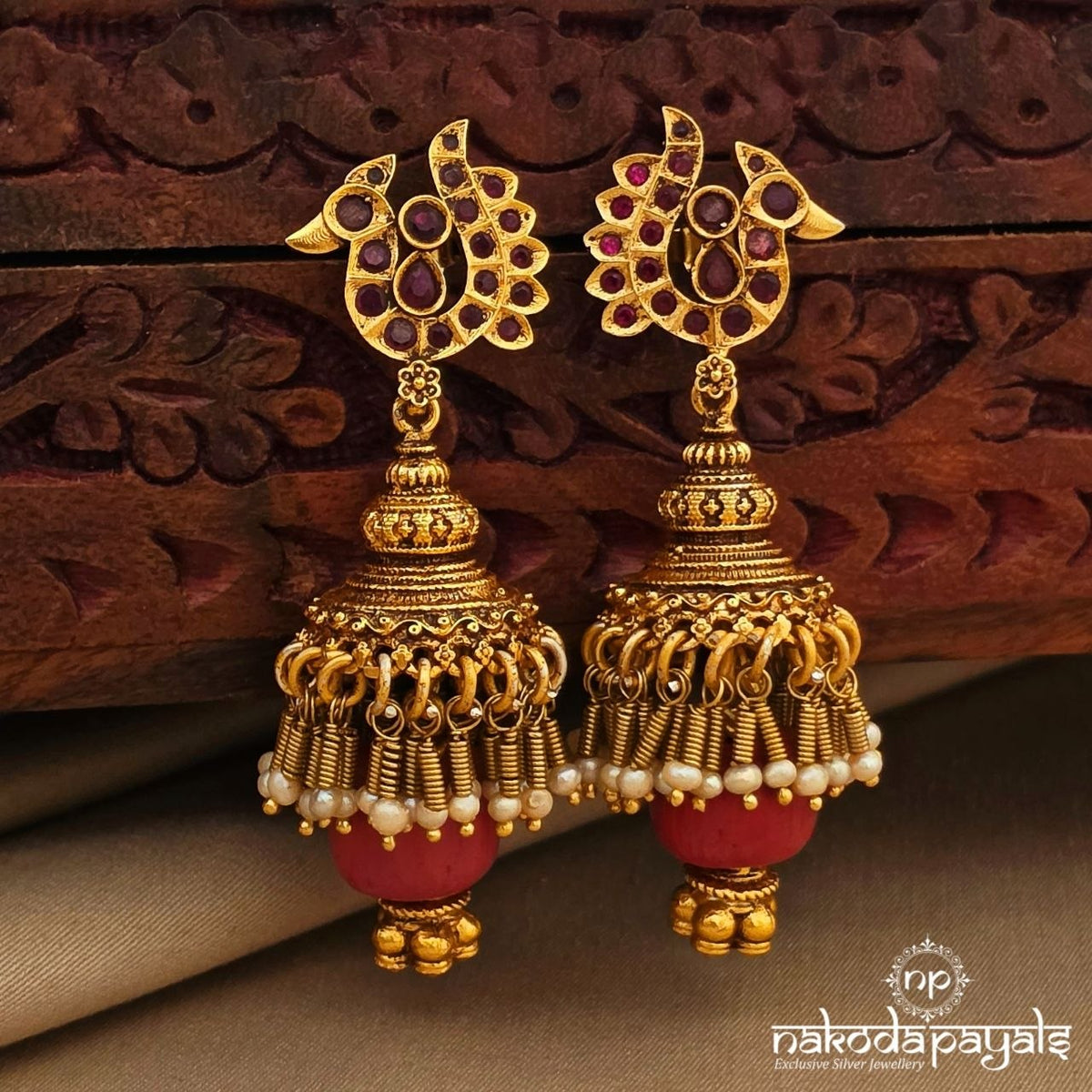 Pink Peacock Coral Jhumka (Ge11505)