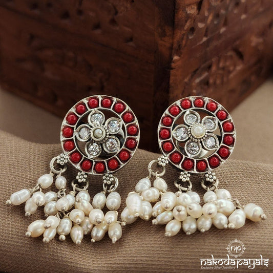 Coral Circular Pearled Drop Studs (S3827)