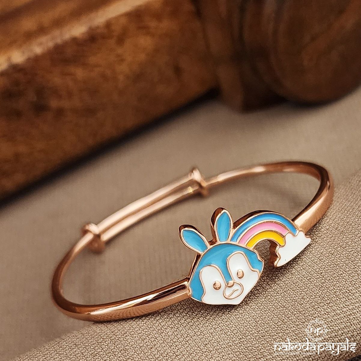 Rose Gold Blue Rabbit Single Kada (Ka9414)