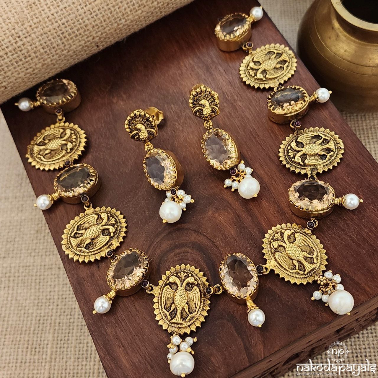 Gandaberunda Neckpiece With Earrings (Gn8995)