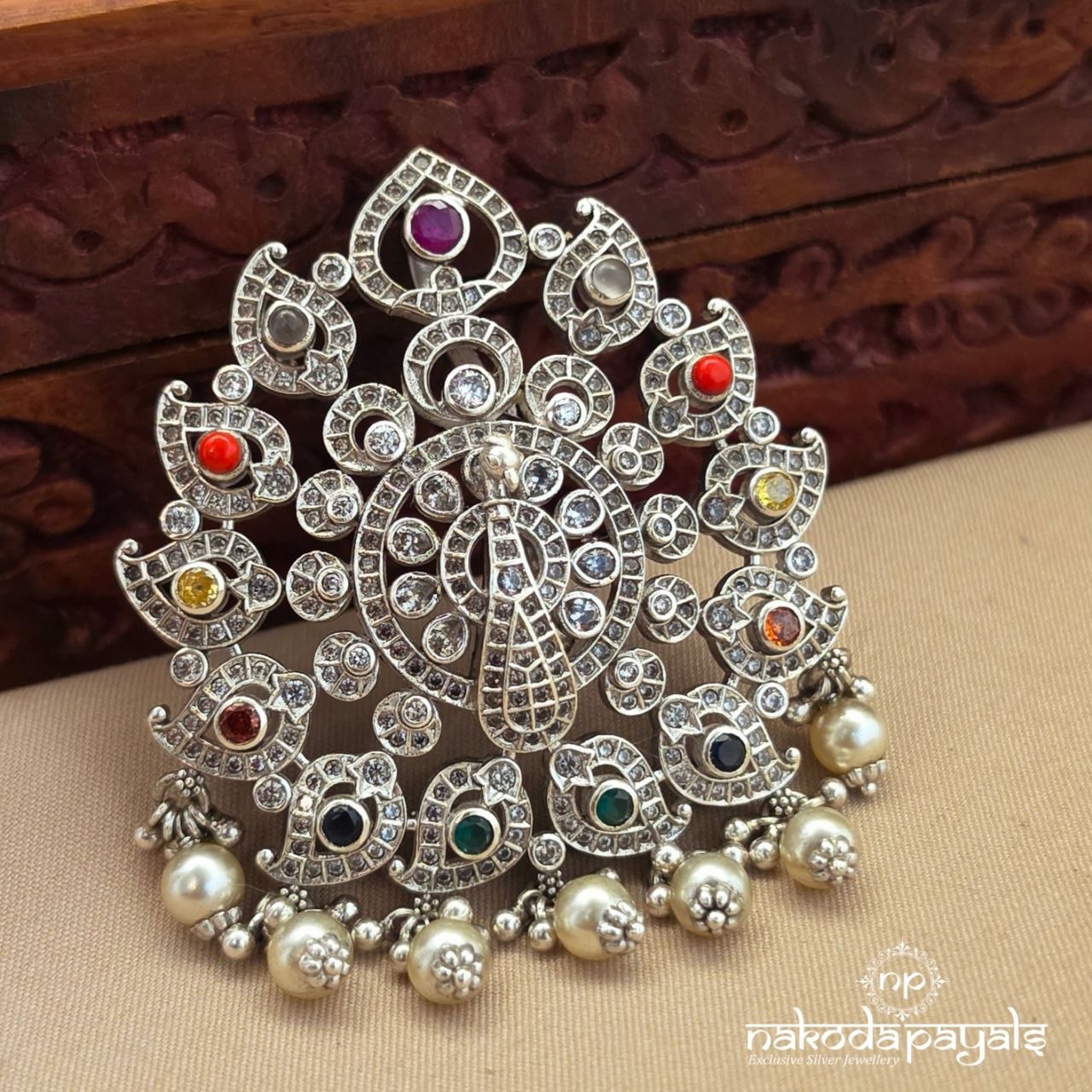 Exclusive Navaratna Peacock Pearl Pendant (P2653)