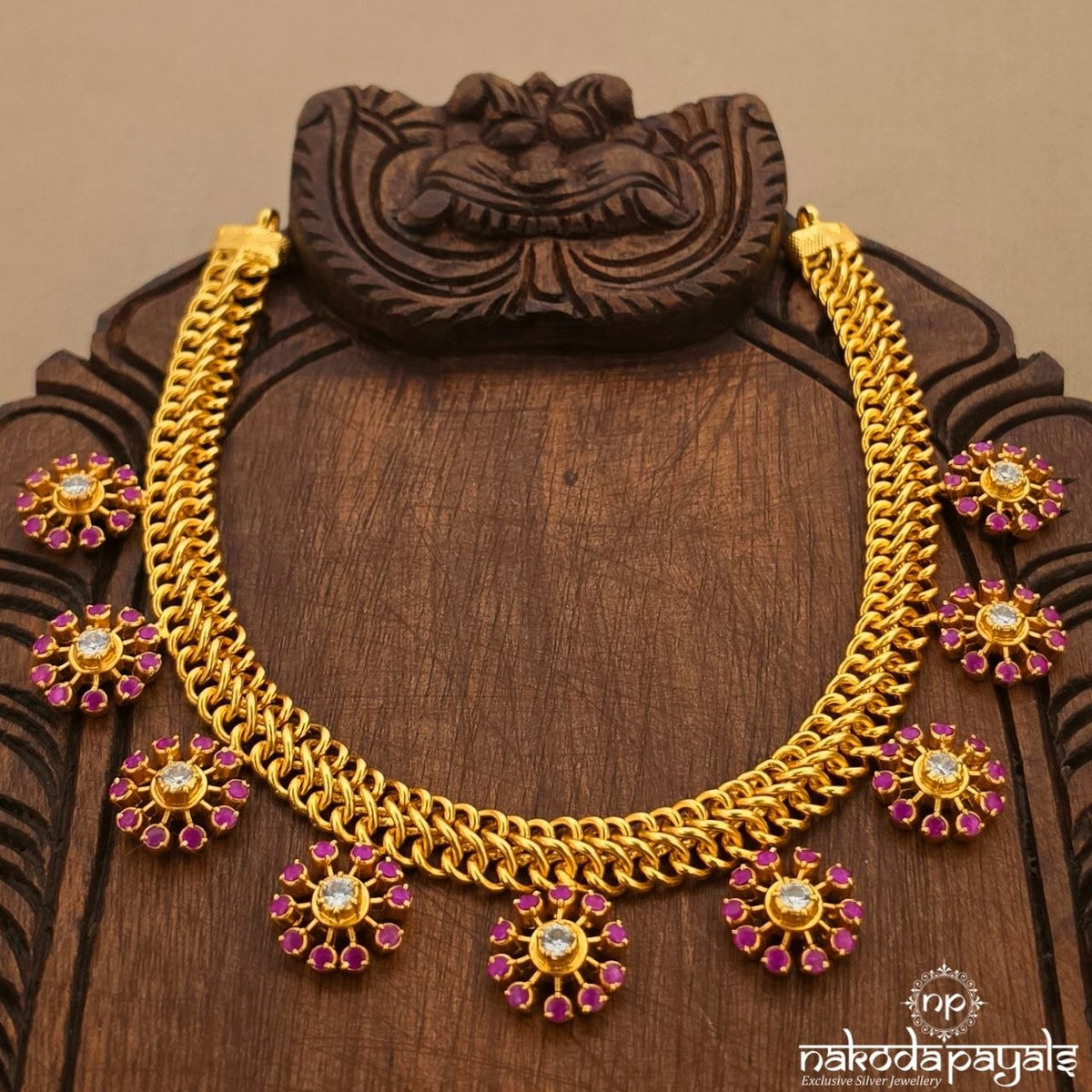 Emerald Pink Floral Neckpiece (Gn11032)