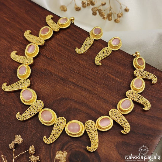 Pink Glow Neckpiece with Earrings (Gn8671)
