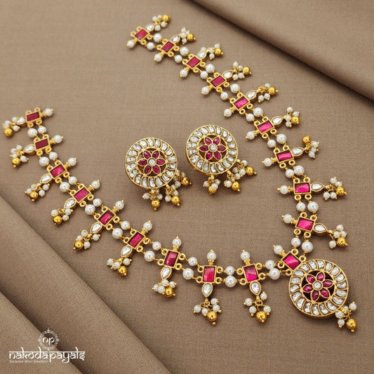 Pearled Kundan Neckpiece With Earrings (Gn9104)