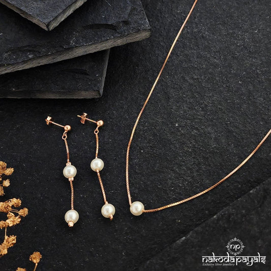 Rose Gold Pearled Drop Neckpiece Set  (St3327)