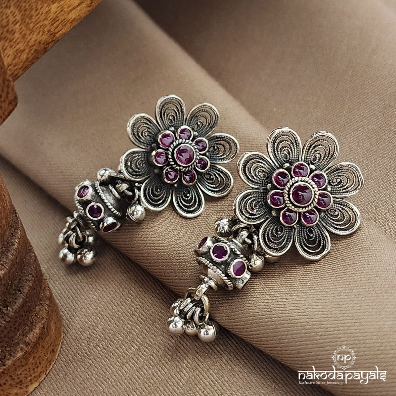 Kemp Floral Oxidised Jhumka (J1439)
