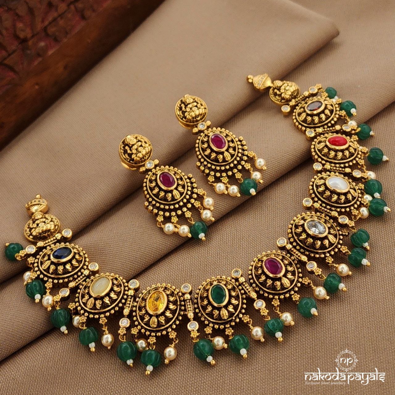 Navaratna Neckpiece With Earrings (Gn9850)