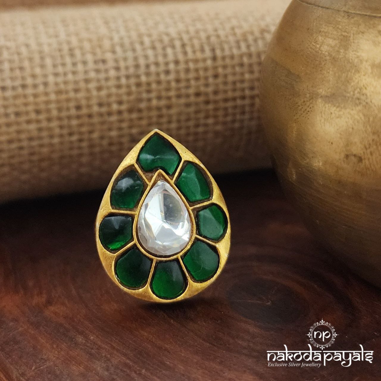 Kundan Green Finger Ring (F2594)