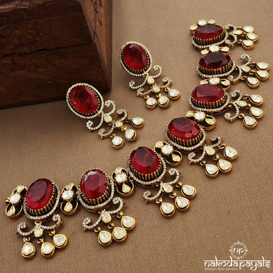 Moissanite Ruby Neckpiece With Earrings (Gn9668)