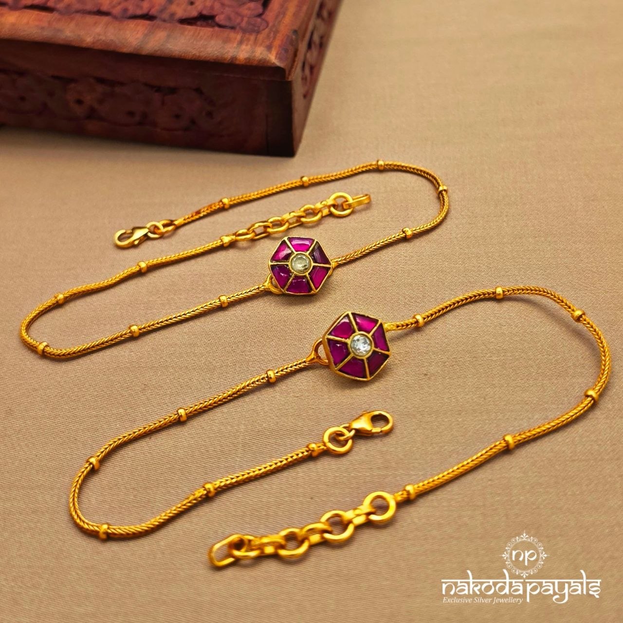 Red Kundan Motif Anklets (A6886)