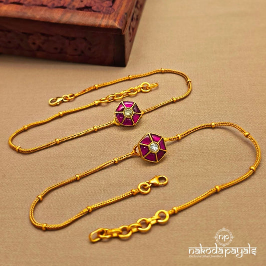 Red Kundan Motif Anklets (A6886)