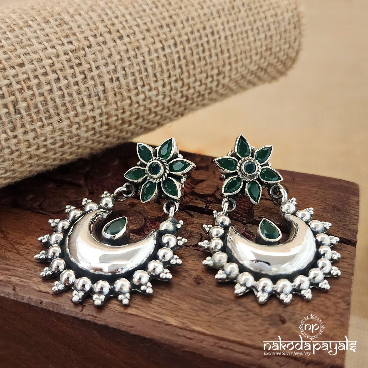 Green Half Moon Earrings (C3026)