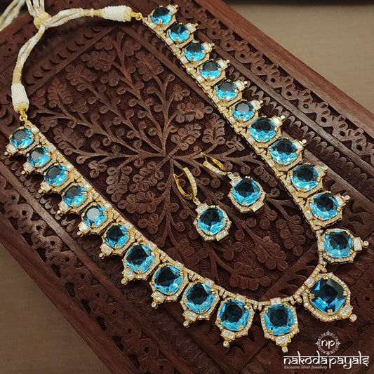 Grand Sea Blue Moissanite Neckpiece With Earrings (Gn9179)