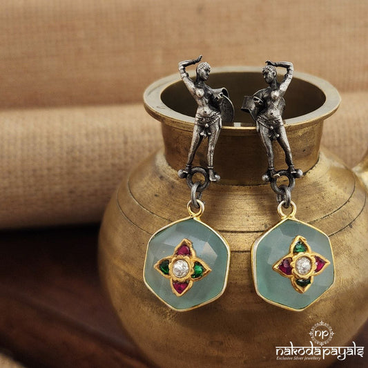 Green Hexagon Drop Earrings (C3491)