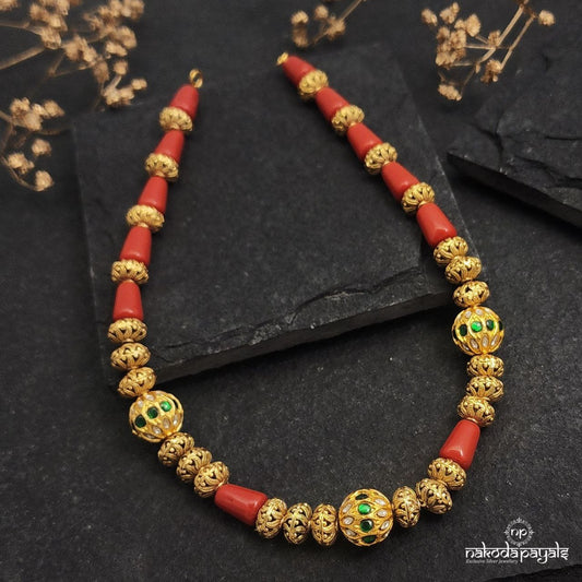 Graceful Coral Kundan Ball Neckpiece (Gn8719)