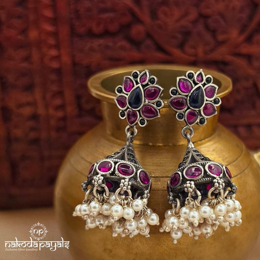 Blue & Pink  Pearled Jhumka (J1615)