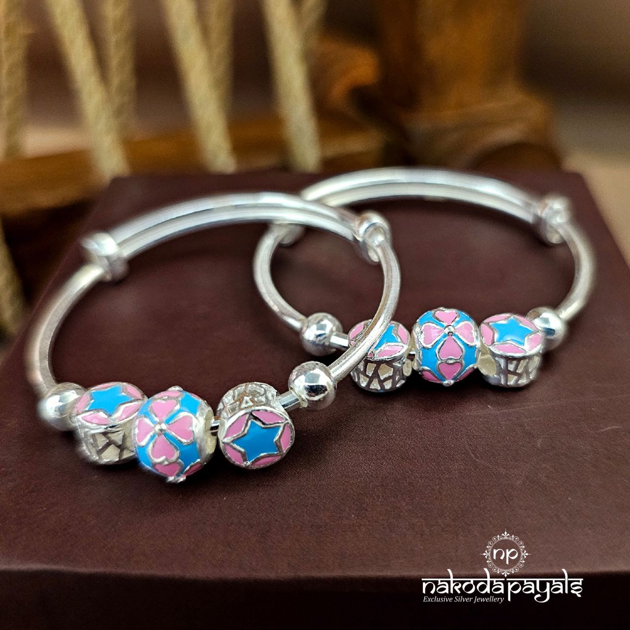 Pink & Blue Enameled Kada Pair (Ka9458)