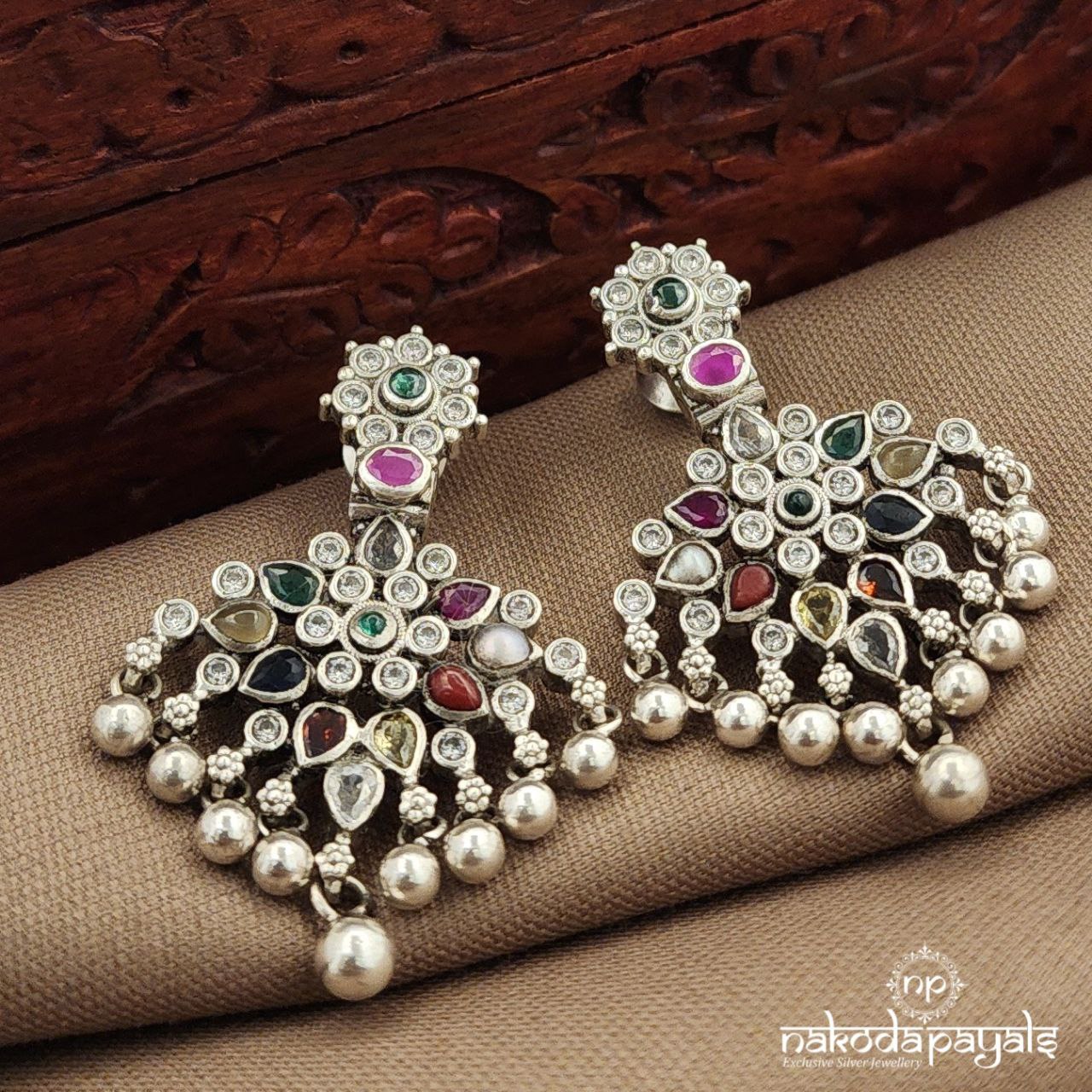 Navaratna Ball Drop Earrings (C3918)